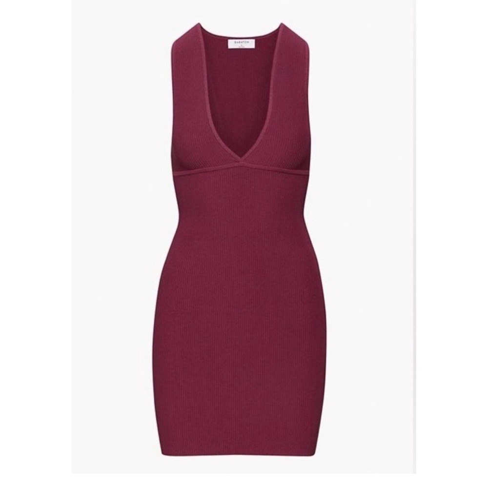 NWT Aritzia Babaton Sculpt Knit Deep V Mini Dress Grapevine Burgundy Size XS